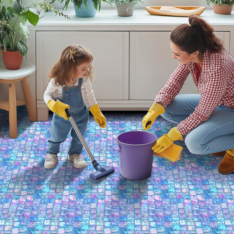 HOMETITUTE 10PCS 12x12 Inch Iridescent Glass Look Peel and Stick Floor Tiles Removable Self Adhesive PVC Vinyl Flooring Stickers Holographic Backsplash Tile Stickers for Bathroom Kitchen Decor - Image 3