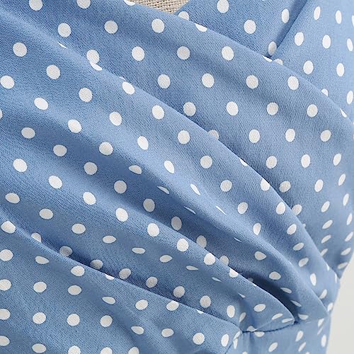 IWEMEK 50s Costumes for Women Polka Dot Dress Pin up Rockabilly Dresses Pockets Vintage 50's Dresses 1960s 40s Housewife Dress Bowknot Halter Fit Flare A-line Prom Party Homecoming Dress Light Blue-Ruched S - Image 4