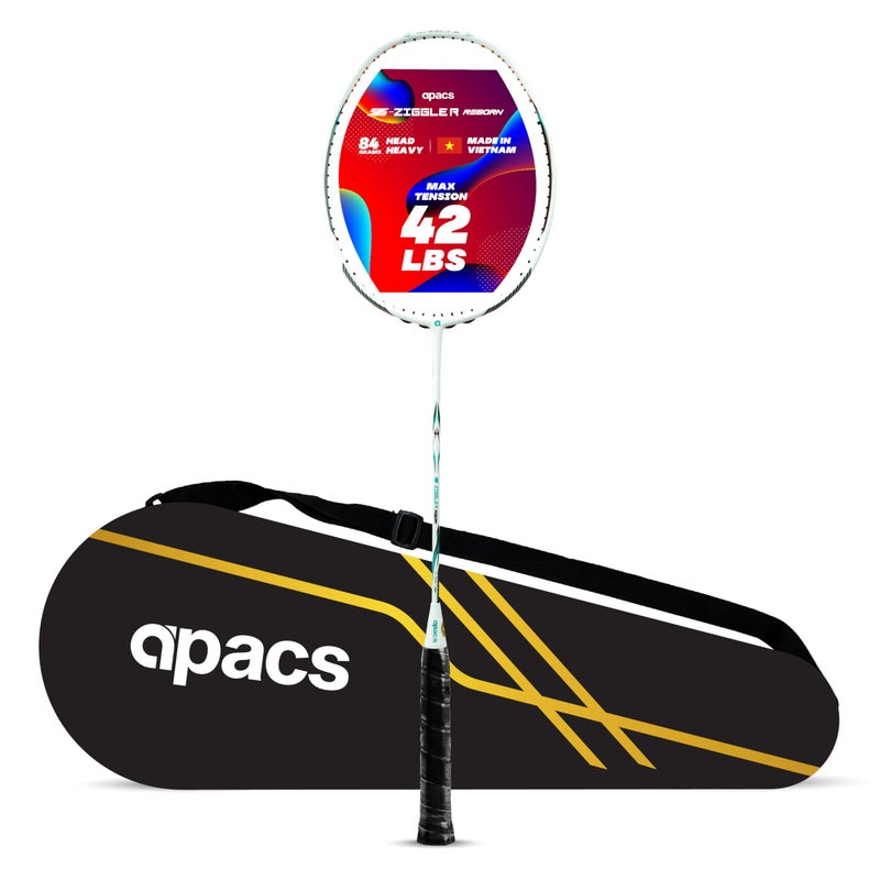 Apacs Z-Ziggler Reborn (Unstrung, 42 LBS High Tension) Max Energy & Power | Slim Shaft | Made in Vietnam | 100% Japanese Graphite Badminton Racket with Free Full Cover (White) - Image 5
