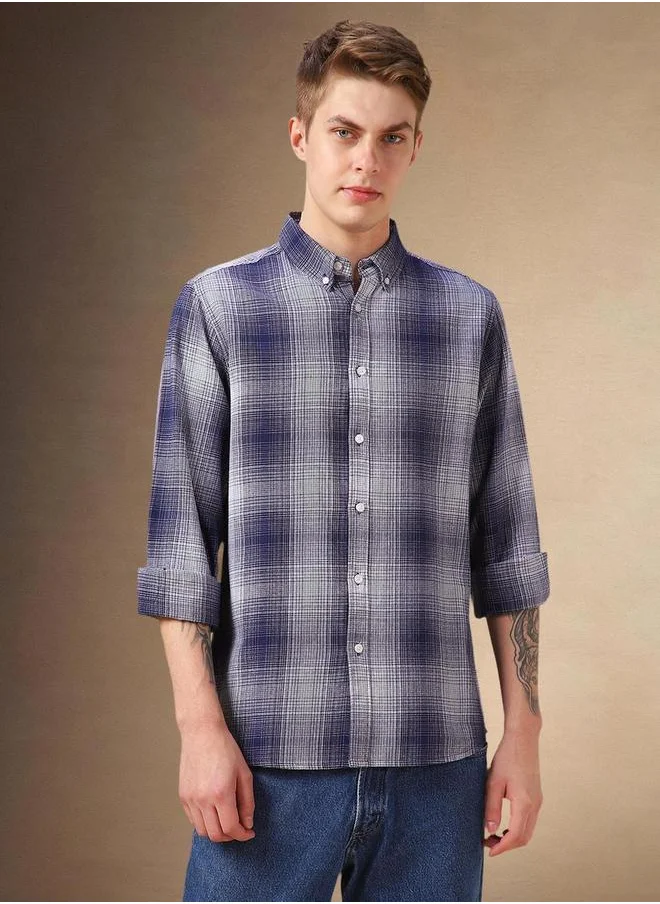 Dennis Lingo Checked Button Down Long Sleeves Shirt by Styli