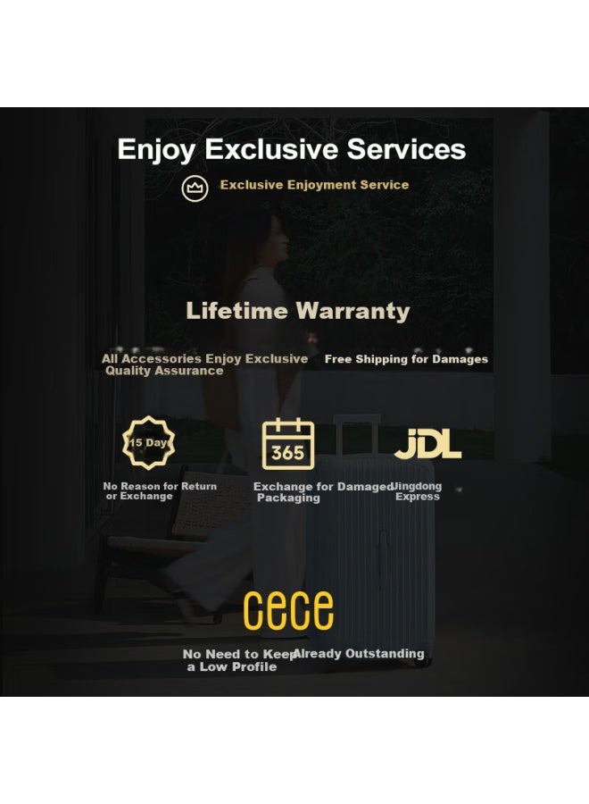 Cece حقيبة سفر كبيرة السعة، عربة سفر للسيدات، عجلات 360 درجة للطلاب، قفل بكلمة مرور، حقيبة جلدية للرجال، رمادي معدني، 28 بوصة - Image 5