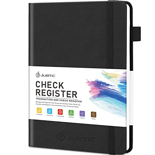JUBTIC A5 Check Registers for Personal Checkbook, Ledger Transaction Registers Log Book for Small Business. Track Payments, Finances, Deposits, Debit Card and Bank Account - Black - Image 1