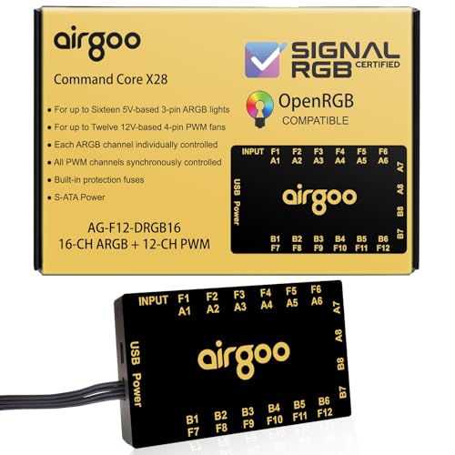 Airgoo Command Core X28, Magnetic 16-Channel ARGB Controller & 12-Channel PWM Fan Hub 2 in 1, SATA Powered PC Lighting & Fan Hub for Full-Tower Cases, SignalRGB & OpenRGB Compatible, AG-F12-DRGB16 - Image 1