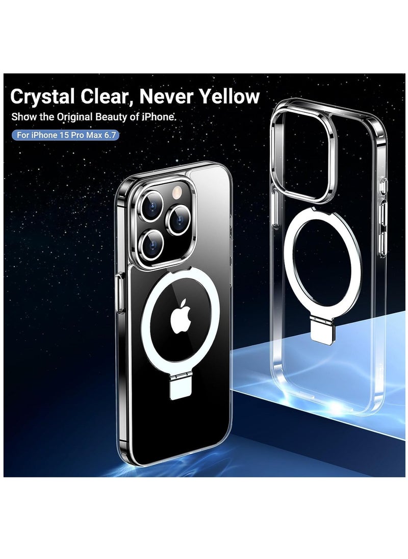 Designed for iPhone 15 Pro Case with Matte Finish Translucent Magnetic Invisible Stand [Compatible with MagSafe] [ Top Grade Drop Tested] Non-Yellowing Shockproof Protective Slim Case-Clear