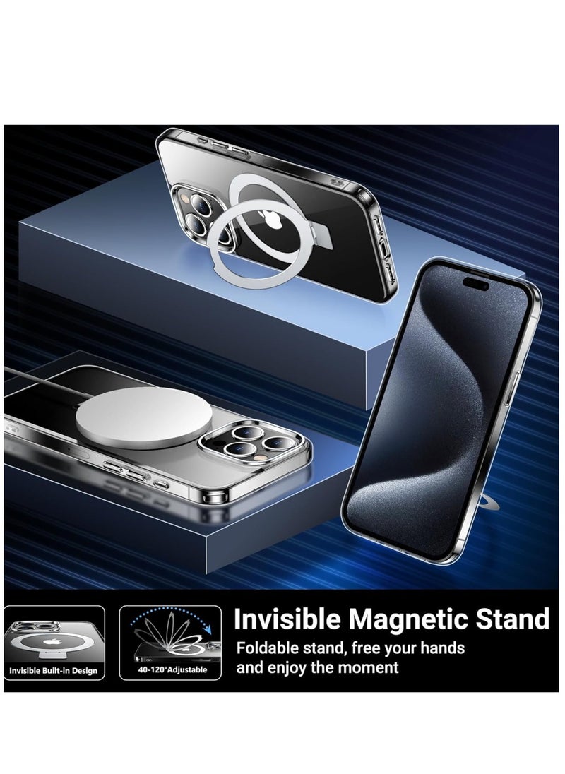 Designed for iPhone 15 Pro Case with Matte Finish Translucent Magnetic Invisible Stand [Compatible with MagSafe] [ Top Grade Drop Tested] Non-Yellowing Shockproof Protective Slim Case-Clear