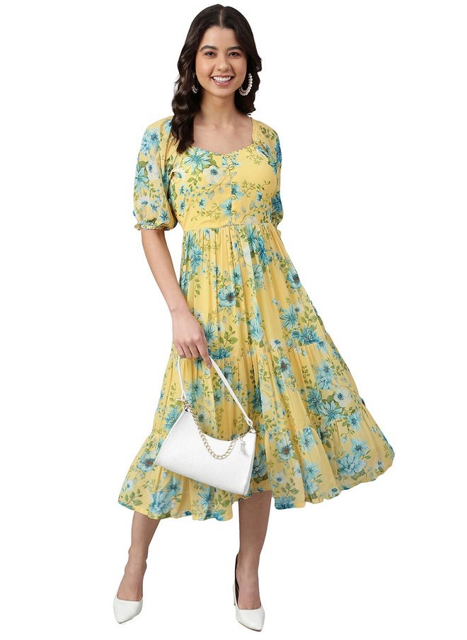 Janasya Women's Yellow Georgette Floral Printed Flared Western Dress(J0433-DR-S) - pzsku/Z915B7955B25673C6B311Z/45/_/1737720930/541fcc81-9831-4b6f-96b2-7f3b57564577