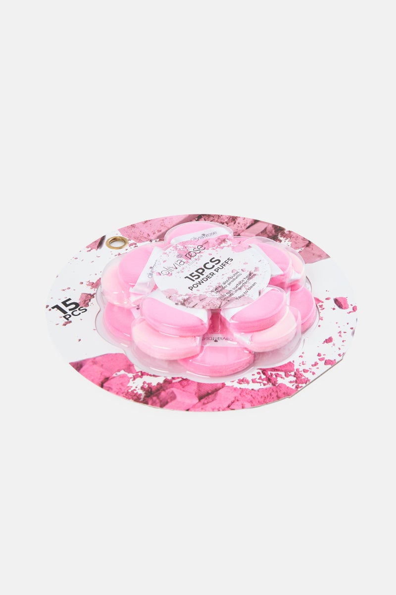 Olivia Rose 15 Pieces Makeup Powder Puffs Set, Pink - Image 2