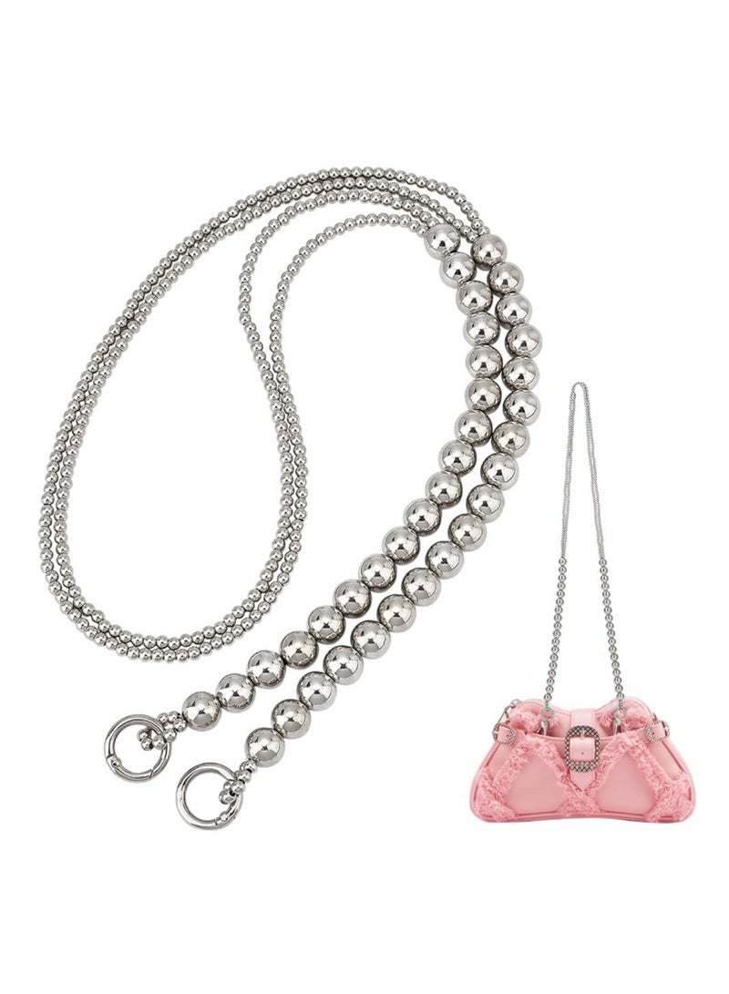 SYOSI SYOSI Pearl Bag Chain, Silver Pearl Purse Strap 14mm 5mm Beaded Bag Strap Acrylic Pearl Bead Handle Replacement Chain Long Handbag Chain with 23mm Spring Gate Rings for Crossbody Bag (43 Inch) - Image 1