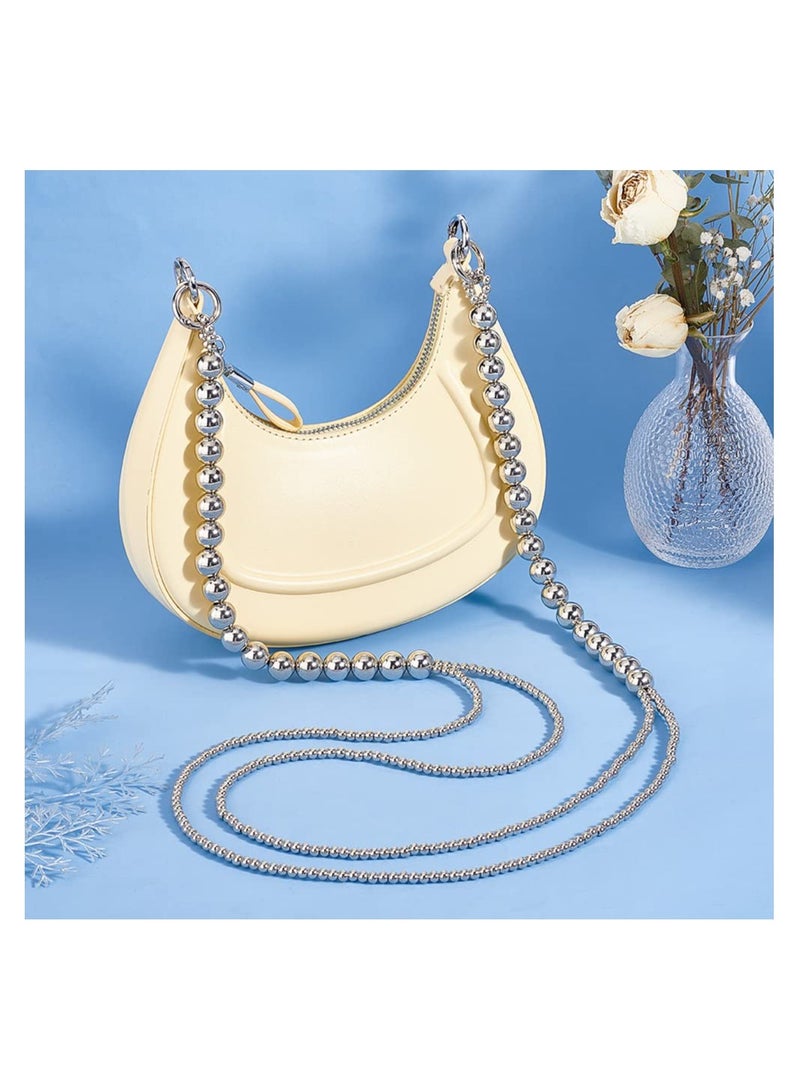 SYOSI SYOSI Pearl Bag Chain, Silver Pearl Purse Strap 14mm 5mm Beaded Bag Strap Acrylic Pearl Bead Handle Replacement Chain Long Handbag Chain with 23mm Spring Gate Rings for Crossbody Bag (43 Inch) - Image 2