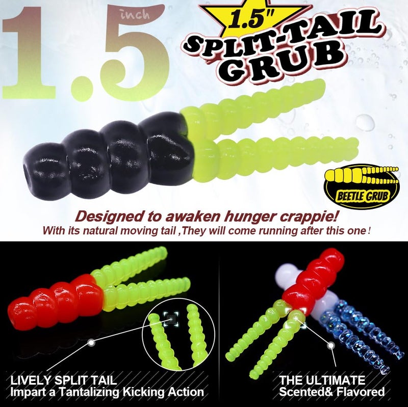 XFISHMAN Crappie Jigs and Lures Kit -135 & 40 Piece Set with Plastics, Jig Heads, Split-Tail Grub Baits - Perfect for Crappie Fishing, Panfish Lures - Image 2