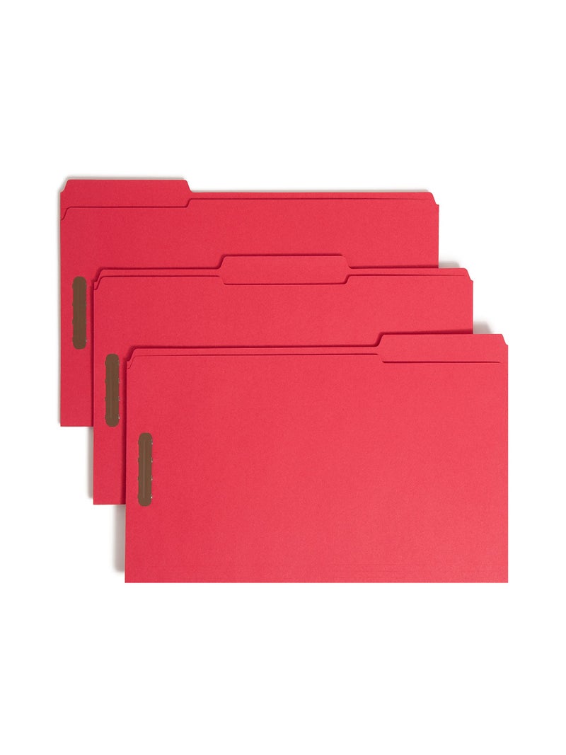 Smead Fastener File Folder, 2 Fasteners, Reinforced 1/3-Cut Tab, Legal Size, Red, 50 per Box (17740) (Pack of 1) - Image 1