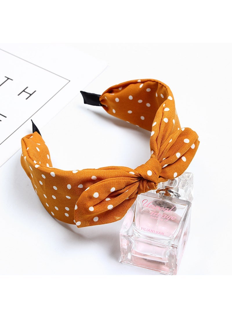 Generic New Korean Style Hair Accessories Headwear Bow Rabbit Ears Sweet Fabric Simple Wide Edge Wave Point Hairband Womens Headband 1 Yellow dots 