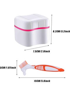 Ceonam Denture Cleaner Box And Brush Set - 2 Pack Denture Bath Case With Basket + 2 Pack Denture Brush, Portable Denture Retainer Storage Box, False Teeth Brushes For Oral Care (Blue And Red)  - Image 2