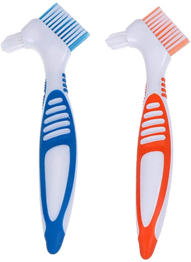 Ceonam Denture Cleaner Box And Brush Set - 2 Pack Denture Bath Case With Basket + 2 Pack Denture Brush, Portable Denture Retainer Storage Box, False Teeth Brushes For Oral Care (Blue And Red)  - Image 3