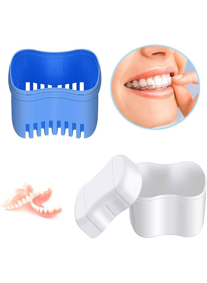 Ceonam Denture Cleaner Box And Brush Set - 2 Pack Denture Bath Case With Basket + 2 Pack Denture Brush, Portable Denture Retainer Storage Box, False Teeth Brushes For Oral Care (Blue And Red)  - Image 4