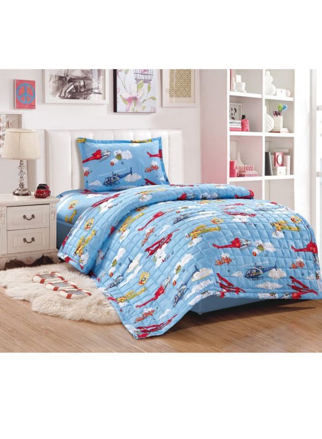 3-Piece Airplanes Print Comforter Set microfiber Blue/White/Red
