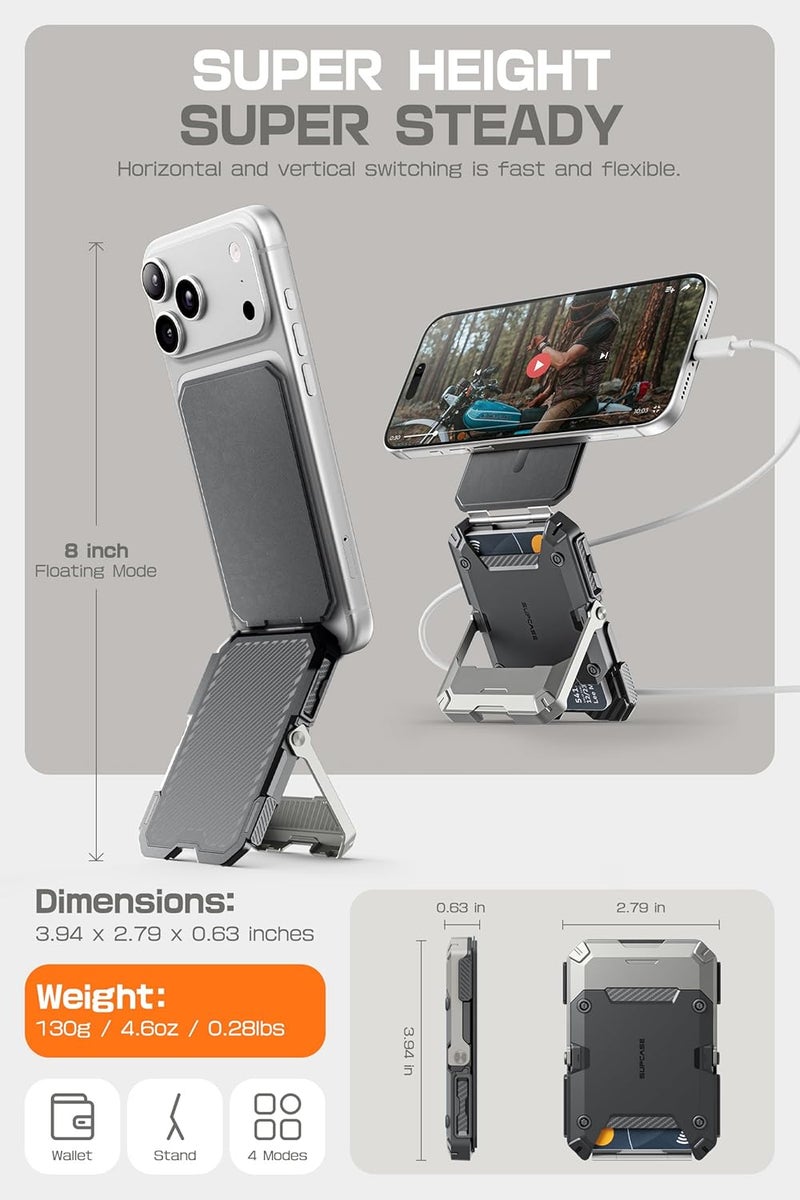 SUPCASE for MagSafe Wallet with Stand, Magnetic Wallet for Men, [Hold 5 Cards] [Adjustable Stand] [RFID Blocking] Phone Stand Credit Card Holder Tripod for iPhone 17/16/15/14/13/12 Series, Silver - Image 5