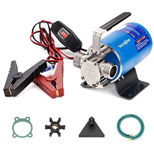 Techome 12V Portable Electric Utility Water Transfer Pump, with ON/OFF Switch and Suction Hose Kit. - Image 1