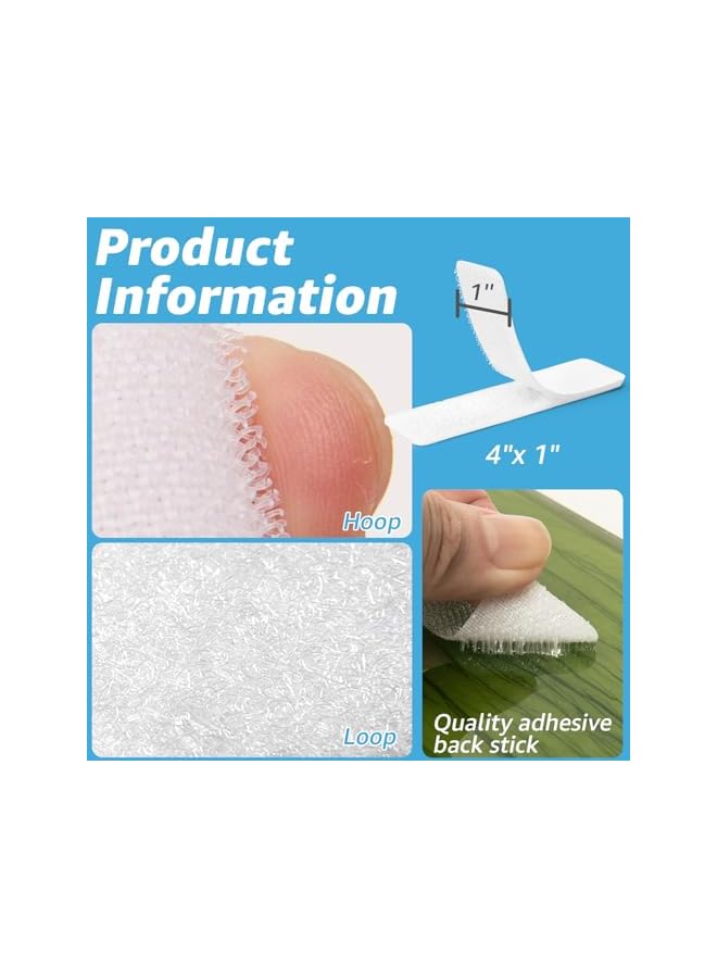 PROMASS Hook and Loop Tape Sticky Back 16 Sets, 1 In.X 4 In. Double-Sided Adhesive Strip, White  - Image 2