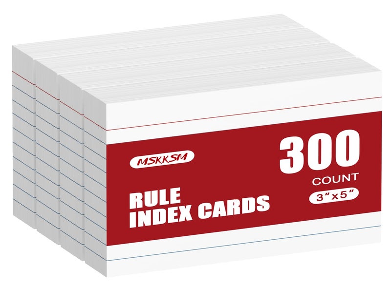 MSKKSM Index Cards 3x5 Inch - 300 Pack, Ruled Index Flash Cards for Studying, Lined Index Note Cards 3x5 Flashcards, Notecards 3 x 5 Lined Small Index Cards Ruled White 3x5 Cards for Office, School, Home - Image 1