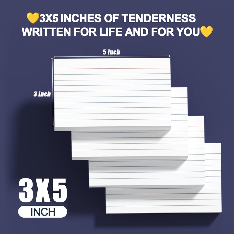 MSKKSM Index Cards 3x5 Inch - 300 Pack, Ruled Index Flash Cards for Studying, Lined Index Note Cards 3x5 Flashcards, Notecards 3 x 5 Lined Small Index Cards Ruled White 3x5 Cards for Office, School, Home - Image 2