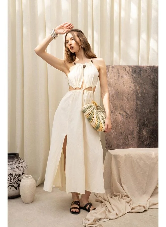 Bohemai Bunina Tie-Back Yellow Long Dress with Bead Detail.