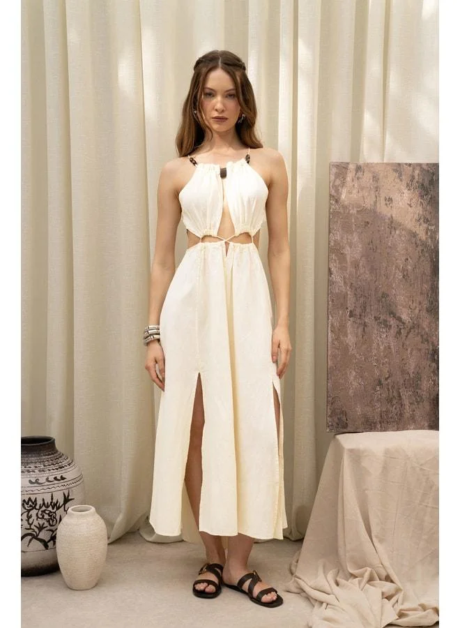 Bohemai Bunina Tie-Back Yellow Long Dress with Bead Detail.