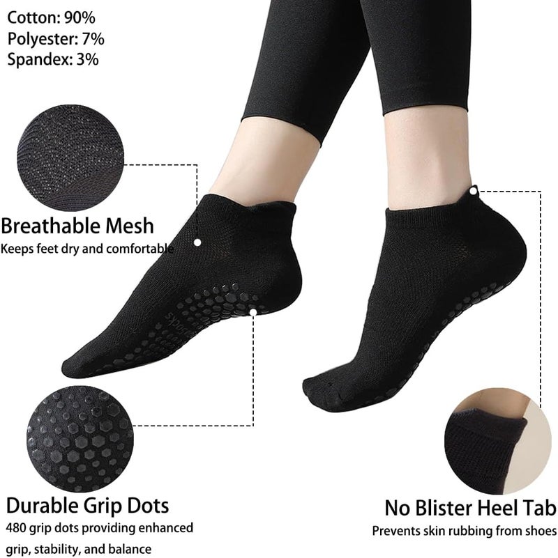 PUJANE 5 Pairs Grip Pilates Socks for Women, Non Slip Yoga Athletic Ankle Grippy Socks for Barre Ballet Gym Workout - Image 2