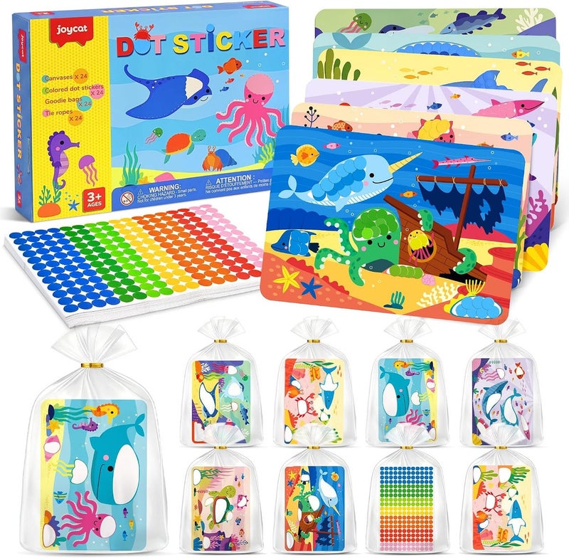 JoyCat 12-Pack Ocean Dot Art Craft Kits for Kids Party Favors, Mess-Free Dot Sticker Activity Set with 2400+ Stickers & Goodie Bags, Sea Animal Classroom Prizes, Goodie Bag Stuffers Ages 3-8 - Image 1