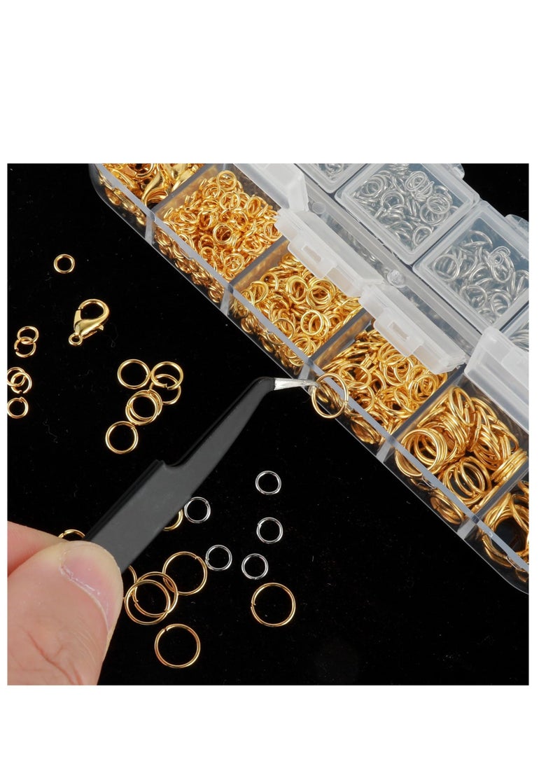 1100Pcs Jump Rings Jewelery Making Supplies, 40Pcs Lobster Clasps Jewelry Findings Kit, Broken Bracelet Necklace Rings Repair Set, Earring Loops Jewelry Making Supplies Assorted Sizes Gold Silver - Image 5