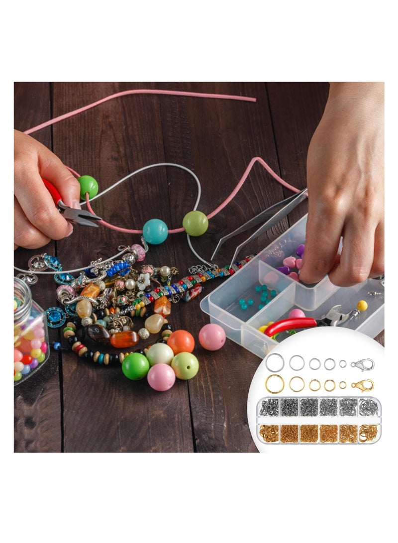 1100Pcs Jump Rings Jewelery Making Supplies, 40Pcs Lobster Clasps Jewelry Findings Kit, Broken Bracelet Necklace Rings Repair Set, Earring Loops Jewelry Making Supplies Assorted Sizes Gold Silver - Image 2