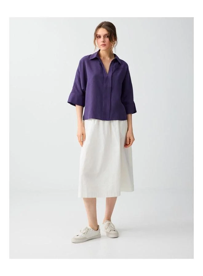 Jimmy Key Purple Shirt Collar Truvakar Sleeve Modal Woven Blouse.