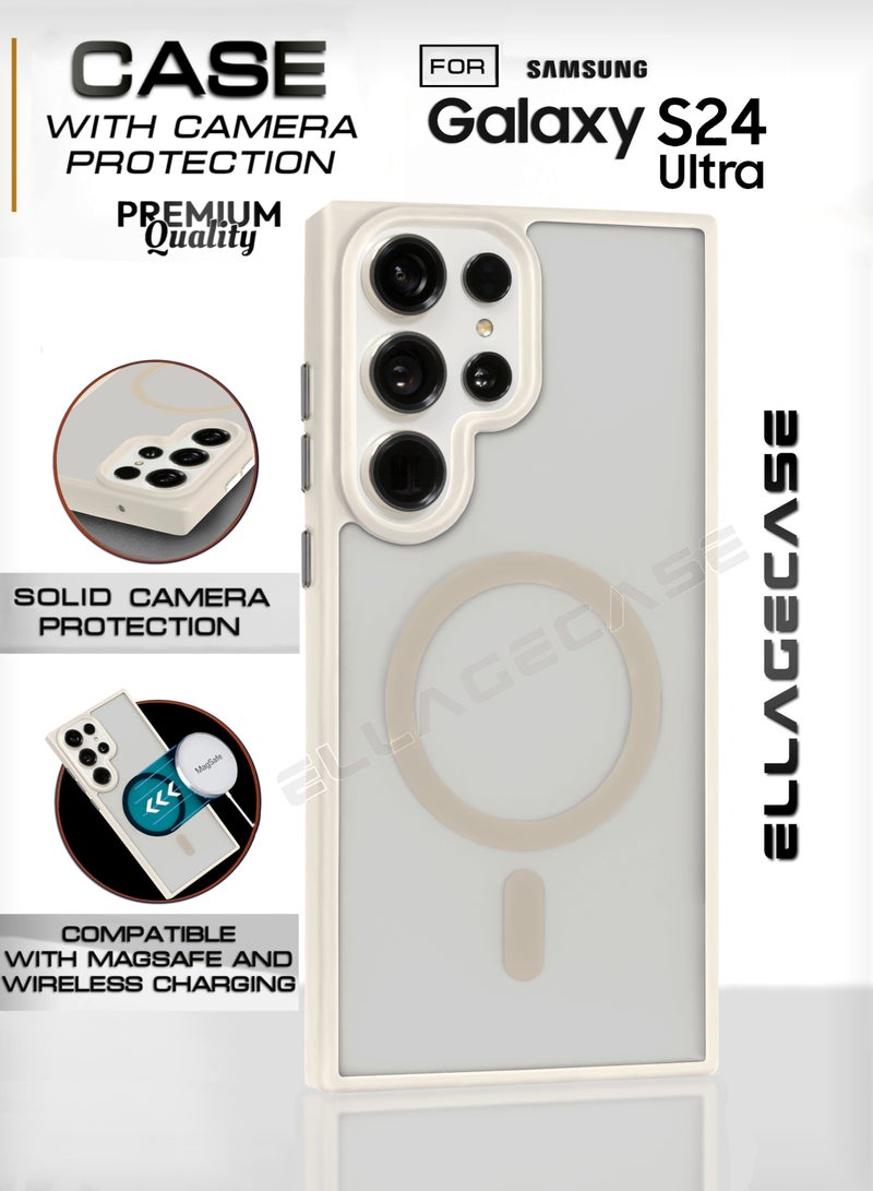 ELLAGECASE حافظة أنيقة بيضاء لهاتف سامسونج جالاكسي S24 ألترا، حماية كاميرا قوية، مضادة للصدمات، حماية معززة، متوافقة مع شحن MagSafe والشحن اللاسلكي - Image 1