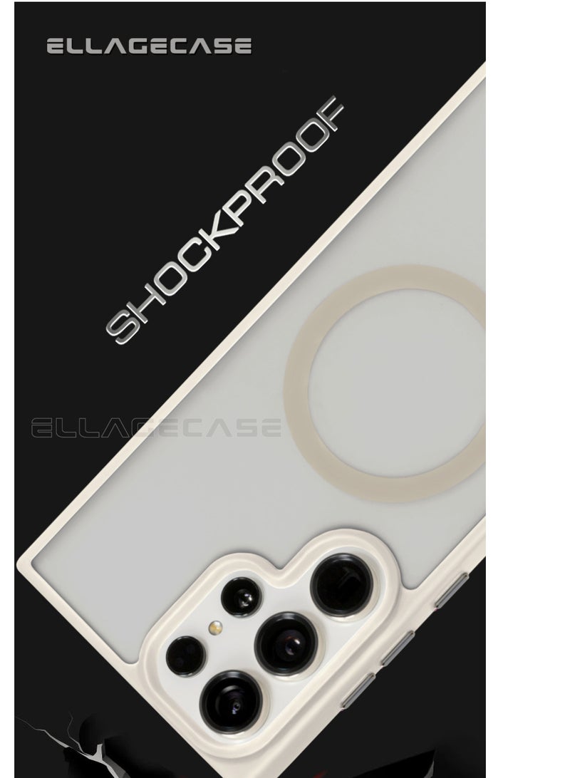 ELLAGECASE حافظة أنيقة بيضاء لهاتف سامسونج جالاكسي S24 ألترا، حماية كاميرا قوية، مضادة للصدمات، حماية معززة، متوافقة مع شحن MagSafe والشحن اللاسلكي - Image 2