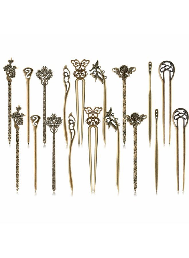 Tuparka 18 PCS Hair Sticks Vintage Hair Pins Chinese Women Hair Chopsticks Pins Retro Vintage Decorative for Hair Accessory（9 Design） (bronze) - Image 1