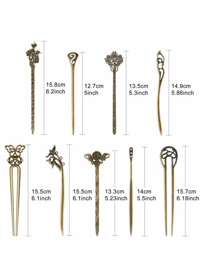 Tuparka 18 PCS Hair Sticks Vintage Hair Pins Chinese Women Hair Chopsticks Pins Retro Vintage Decorative for Hair Accessory（9 Design） (bronze) - Image 2