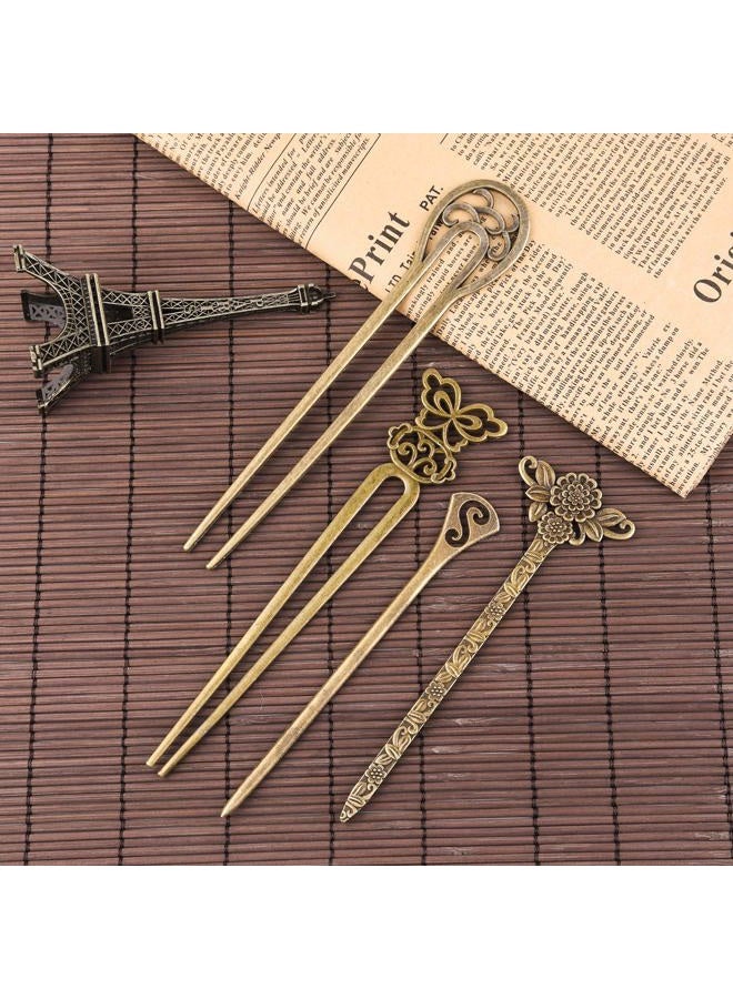 Tuparka 18 PCS Hair Sticks Vintage Hair Pins Chinese Women Hair Chopsticks Pins Retro Vintage Decorative for Hair Accessory（9 Design） (bronze) - Image 3