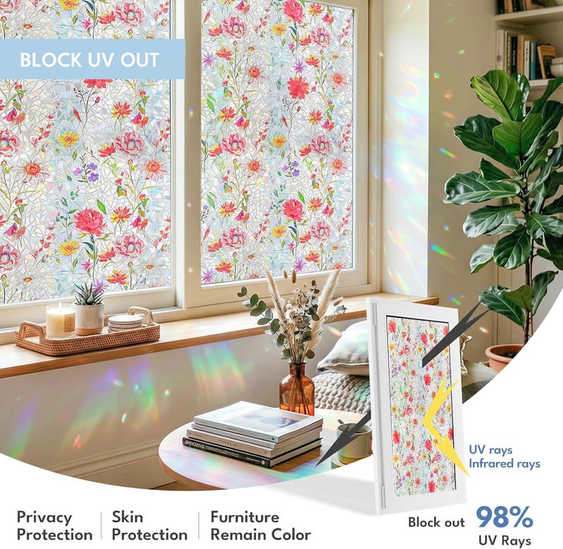ADD.HERES Window Privacy Film Home Room Bathroom Spring Decor Car Decorations, Stained Glass Window Film, Static Cling Window Film, Window Tint，Rainbow Window Film (Wildflower Trail, 17.5" x 78.7") - Image 4