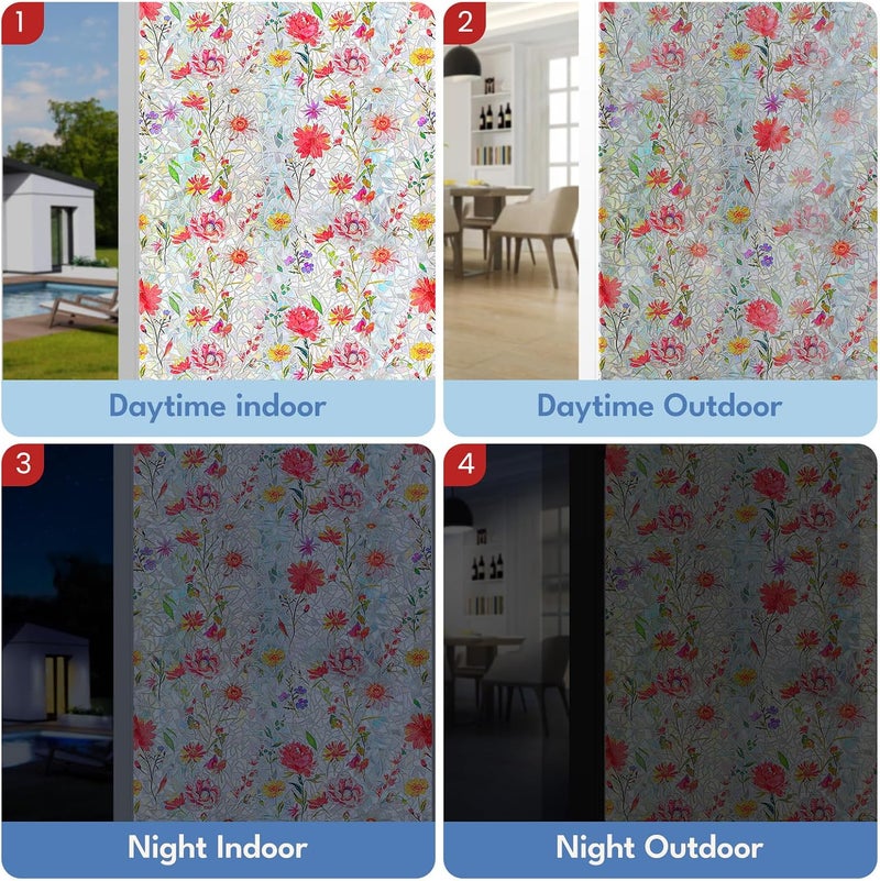 ADD.HERES Window Privacy Film Home Room Bathroom Spring Decor Car Decorations, Stained Glass Window Film, Static Cling Window Film, Window Tint，Rainbow Window Film (Wildflower Trail, 17.5" x 78.7") - Image 5