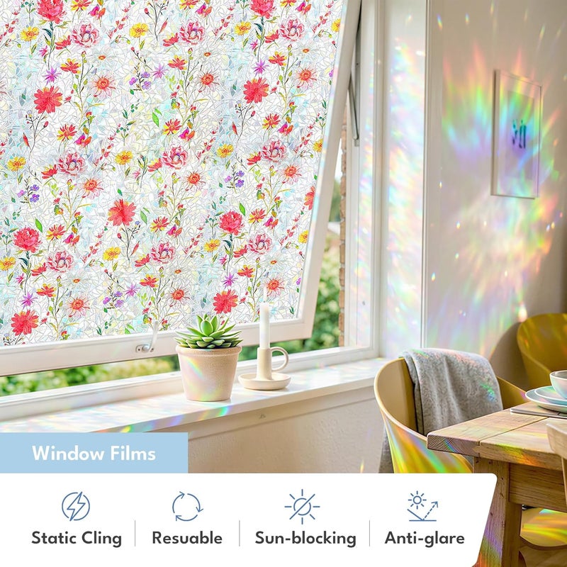ADD.HERES Window Privacy Film Home Room Bathroom Spring Decor Car Decorations, Stained Glass Window Film, Static Cling Window Film, Window Tint，Rainbow Window Film (Wildflower Trail, 17.5" x 78.7") - Image 3
