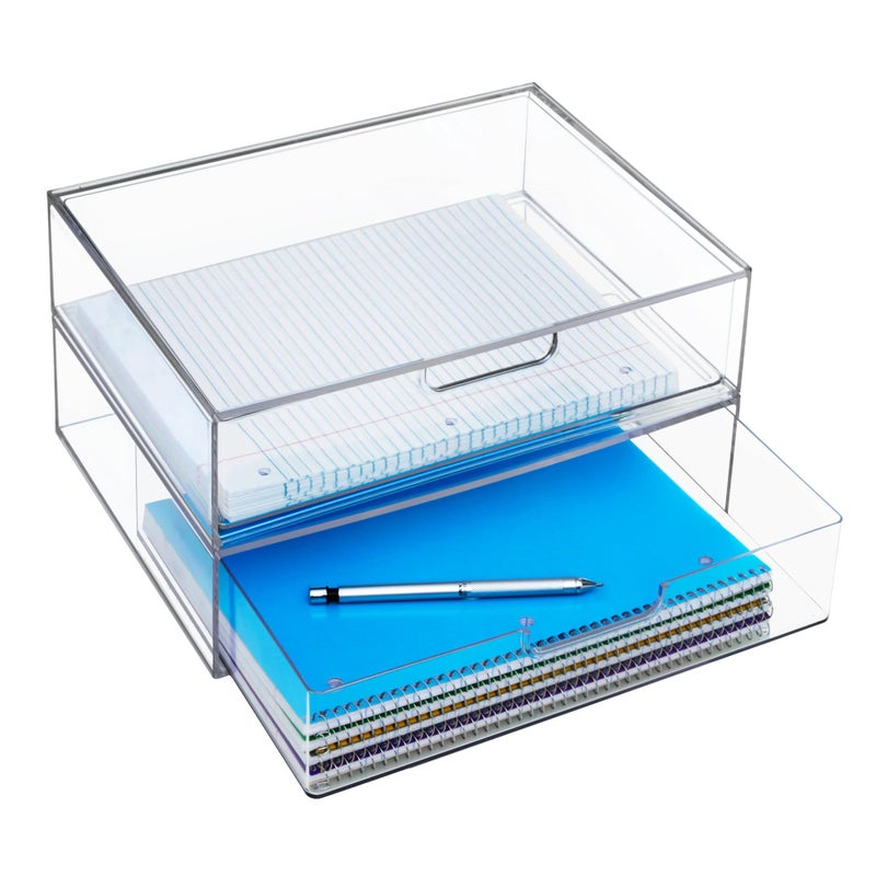 STORi STAX Plastic Stackable Organizer Drawers (Set of 2) Clear | 12.5" Wide | Set Includes Two Open Drawer | Organize Office Desk Accessories & Sort Paper | Made in USA - Image 1