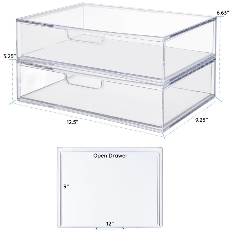 STORi STAX Plastic Stackable Organizer Drawers (Set of 2) Clear | 12.5" Wide | Set Includes Two Open Drawer | Organize Office Desk Accessories & Sort Paper | Made in USA - Image 5