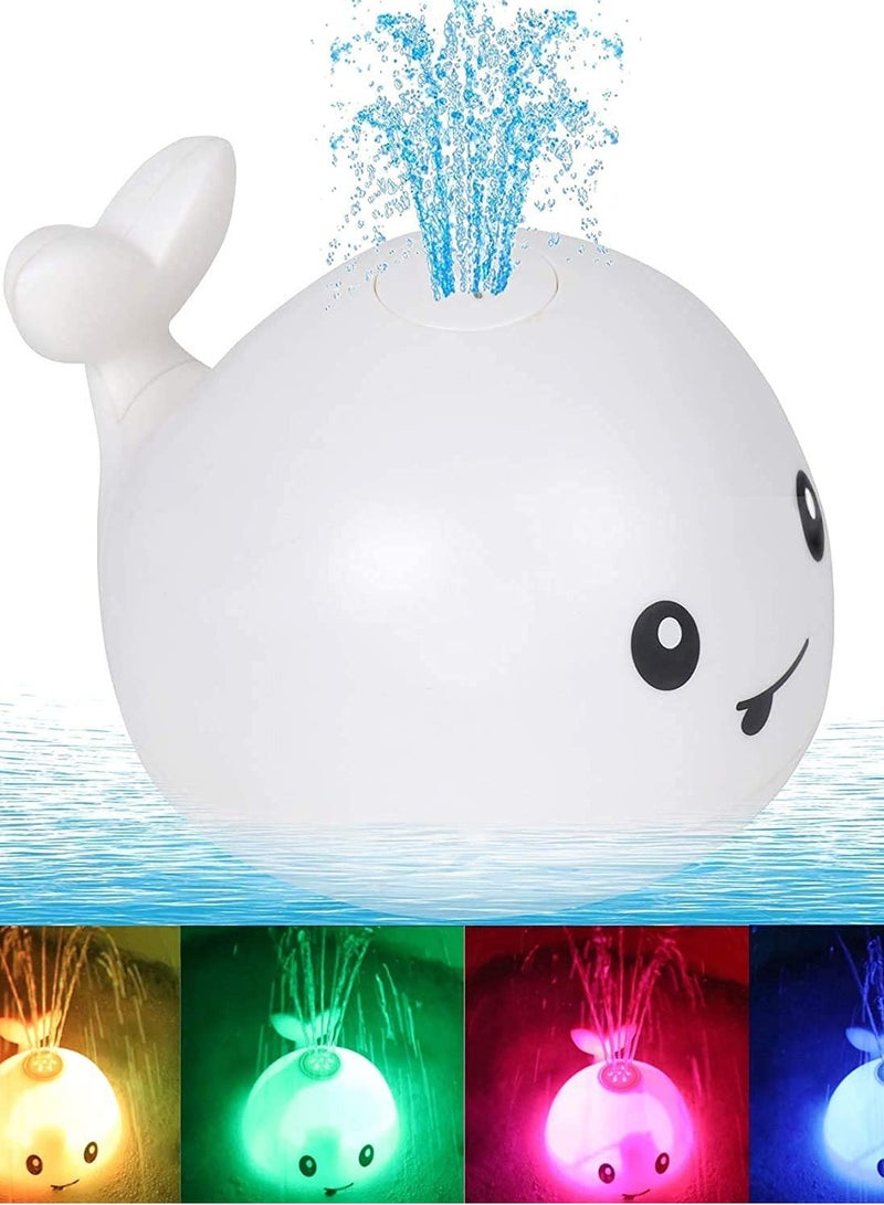 Baby Bath Toys, Fountain Light Up Whale Baby Pool Toddlers Toy with LED Light Whale Spray Water Toy for Kids, Induction Sprinkler Bathtub Toys Bathroom Shower Swimming Pool Outdoor Water Toy (White) - Image 1