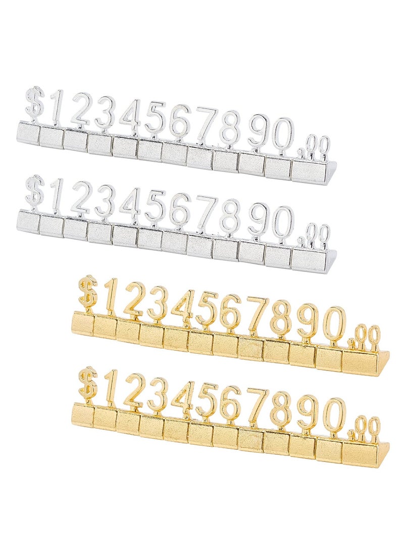 SYOSI - Price Labels, 4 Pieces Metal Adjustable Price Display Stand, Price Tag for Watch Ring Jewelry, Dollar Price Display Signs, Price Tags Stand Kit for Retail Shop, Jewelry Store, Counter (Gold/Silver) - Image 1