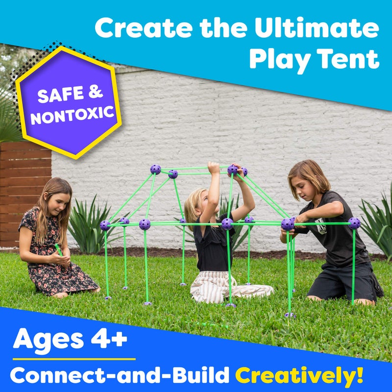 Power Your Fun Fun Forts Glow Fort Building Kit for Kids - 81 Pack Glow in The Dark STEM Building Toys Indoor Outdoor Play Tent for Kids Construction Toys with 53 Rods and 28 Spheres - Image 3