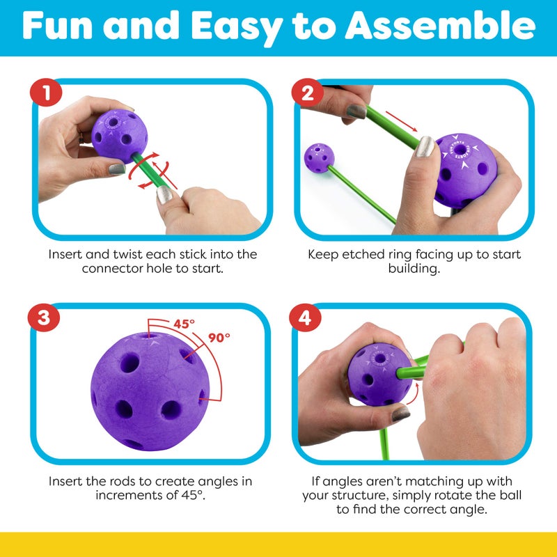 Power Your Fun Fun Forts Glow Fort Building Kit for Kids - 81 Pack Glow in The Dark STEM Building Toys Indoor Outdoor Play Tent for Kids Construction Toys with 53 Rods and 28 Spheres - Image 4