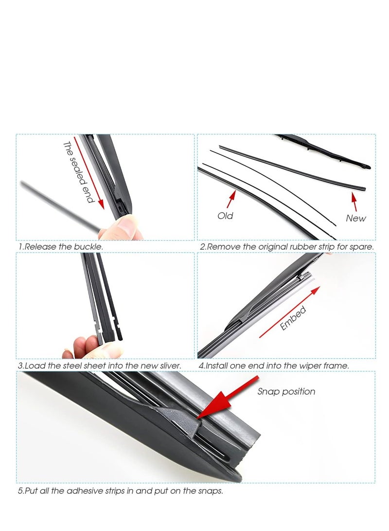 Zikra 4 Pieces Windshield Wiper Blades Refills DIY Adjustable Car Windscreen Wiper Rubber Strip Frameless Window Boneless Insert Silicone Strips Auto Universal Accessories for Most Vehicles (16 Inches) - Image 5