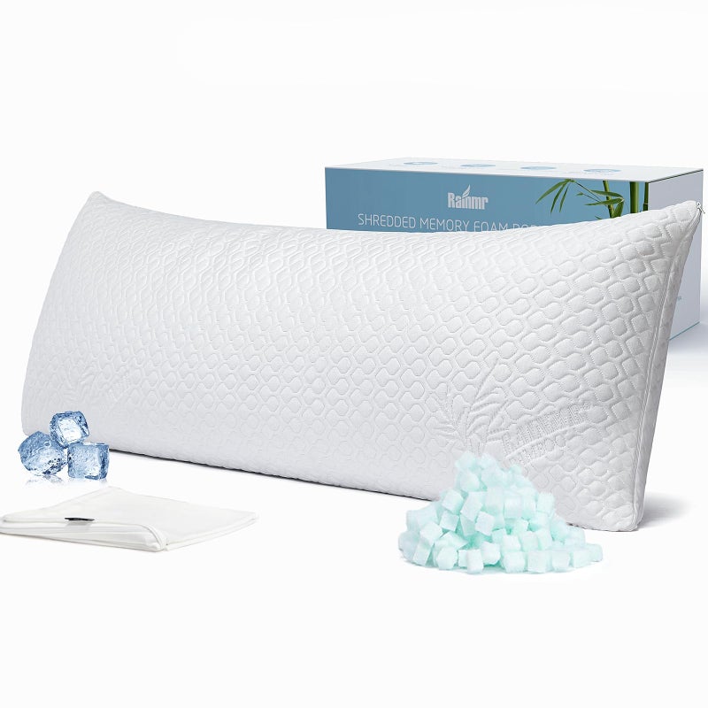Rainmr Shredded Memory Foam Full Body Pillow â€“ Side Sleeper â€“ Huggable Long Pillow for Body Relief â€“ with Ultra Soft Cooling Cover, 20 x 54 inches - Image 1
