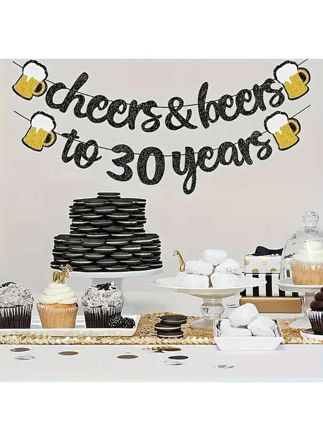 Cheers And Beers To 30 Years Rose Pink Birthday Banner With Festive Beer Mug Design - Image 5