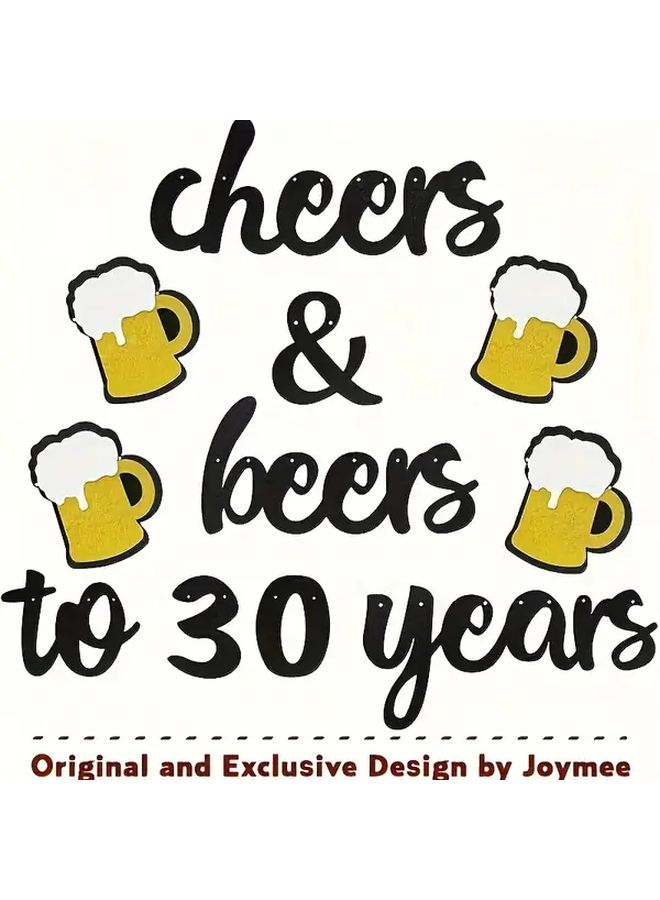 Cheers And Beers To 30 Years Rose Pink Birthday Banner With Festive Beer Mug Design - Image 1